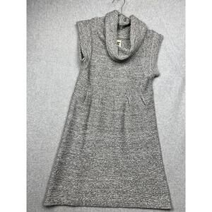 Dragonfly Cowl Neck Wool Sweater Dress Womens L Marled Gray Knit Cap Sleeve